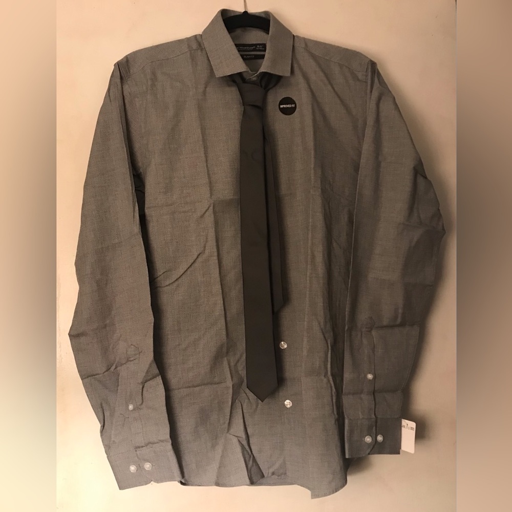 NWT, Cedar Wood State, Size: 15.5 (Slim Fit) & Color: Light Gray & Dark Gray Tie